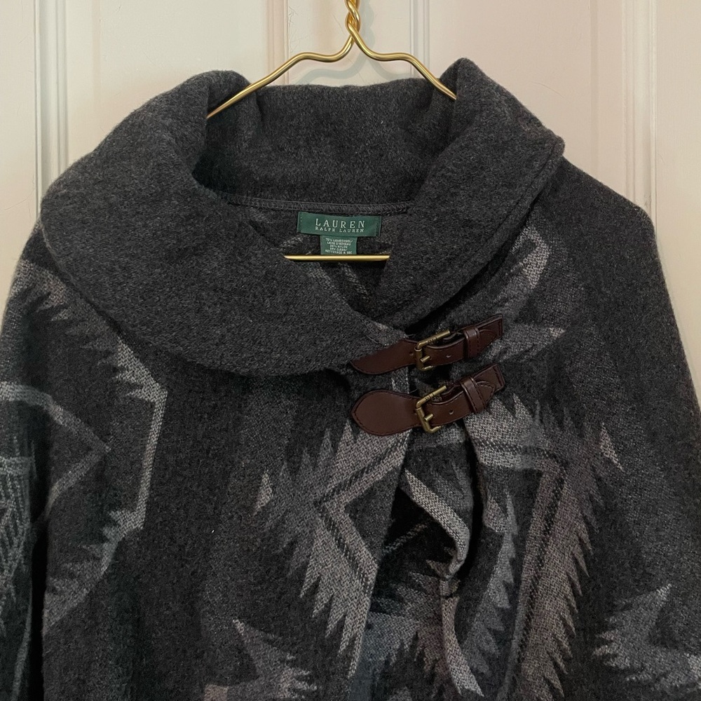 Vintage Ralph Lauren Lambswool-Blend Blanket Cape Poncho Wrap OS | Italian Made - Picture 5 of 7